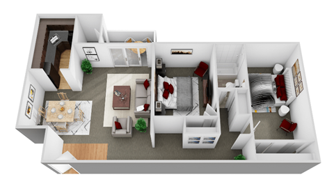 Floor plan for 2 beds, 1 bath, 910 sqft